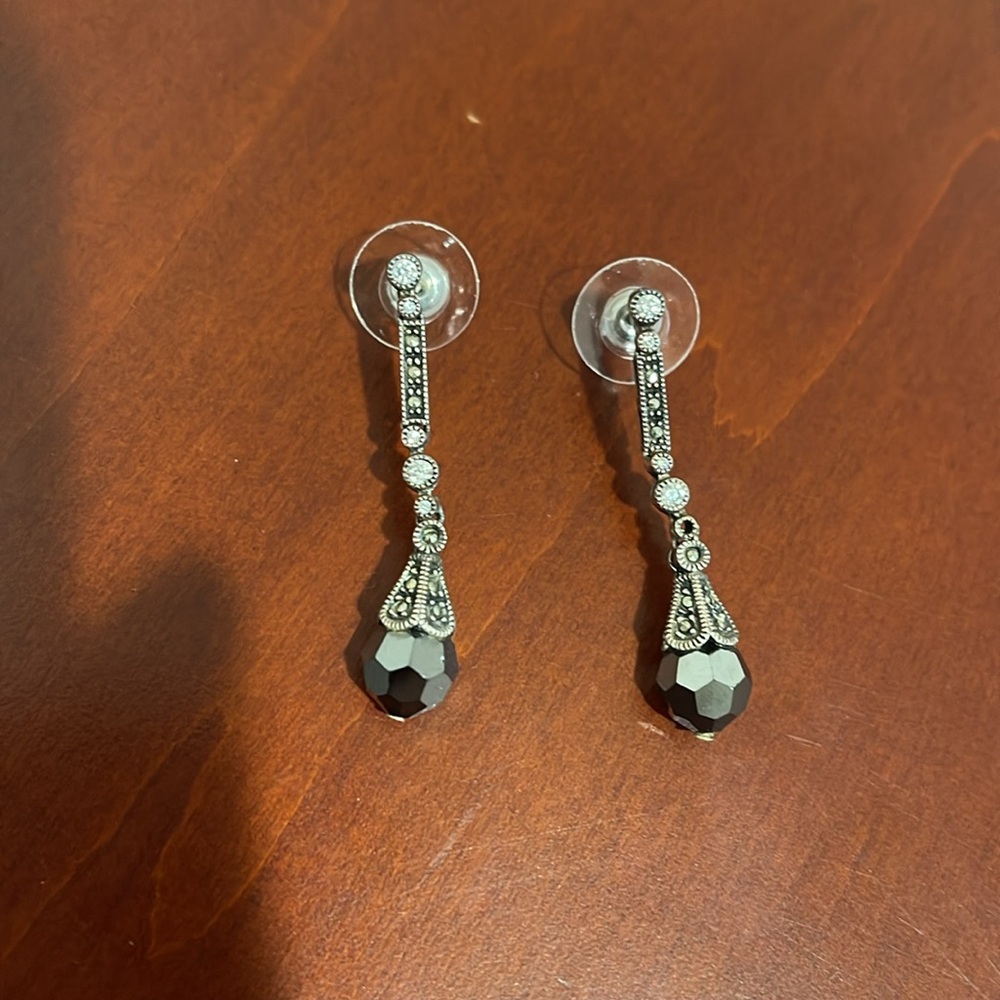 Vintage Silver, Marcasite and Crystal Earrings